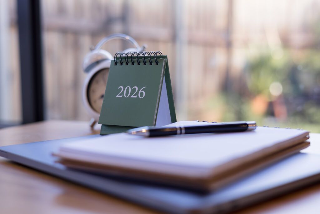 2026 calendar on desk