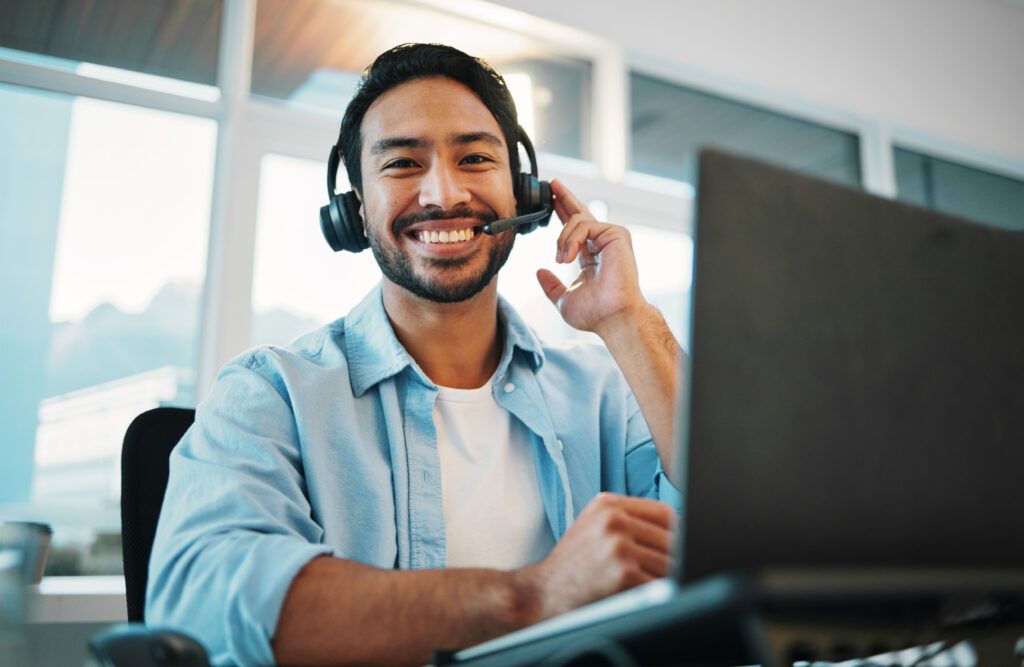 smiling help center agent with headset